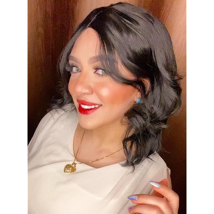 DILLARDS Luxury Wavy Black Synthetic Wig, Shoulder Length Style, Heat Resistant Fiber, Natural Looking Volume, Glamour Collection - Image 3